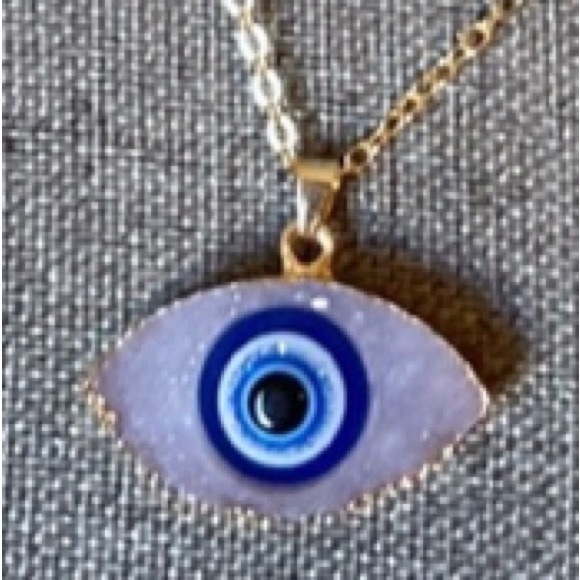 Source Unknown Jewelry - NEW White Druzy Crystals with Evil Eye Pendant Necklace